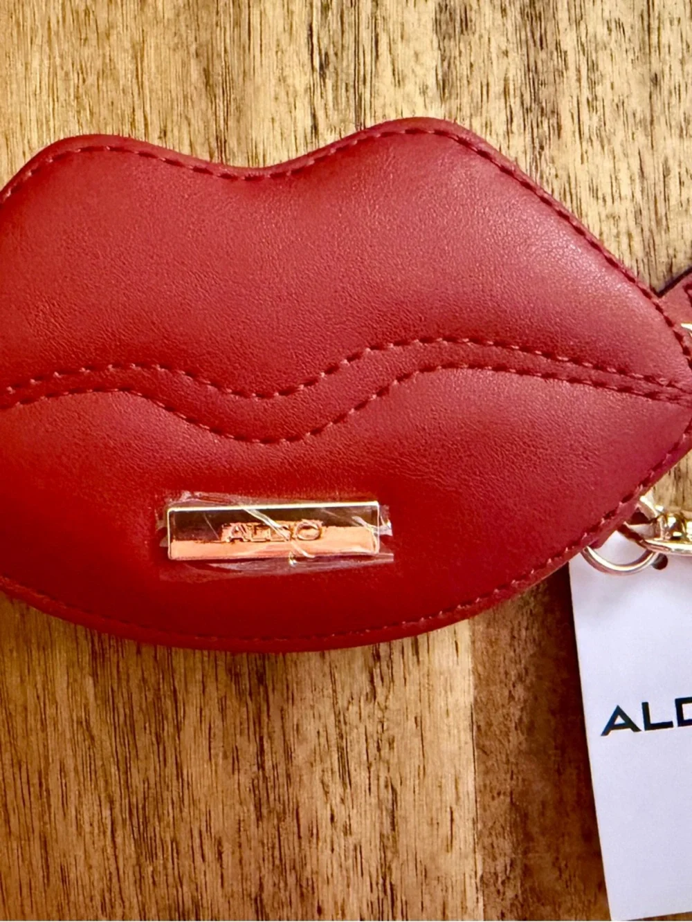 ALDO Red Lip-Shaped Coin Purse Keychain